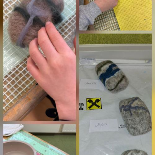 Fertige Werkstücke vom Nassfilzen